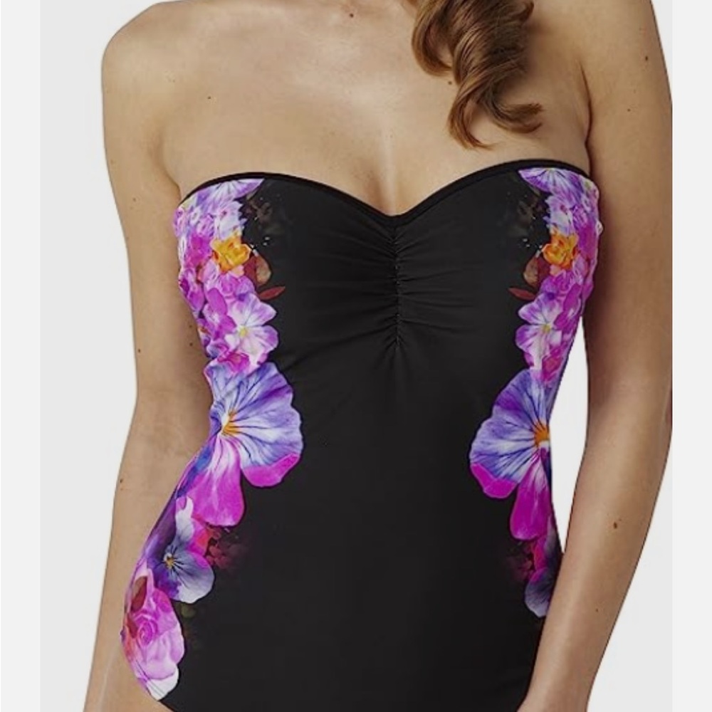 Panache Black and Pink One Piece Swimsuit Floral Design - Picture 4 of 7